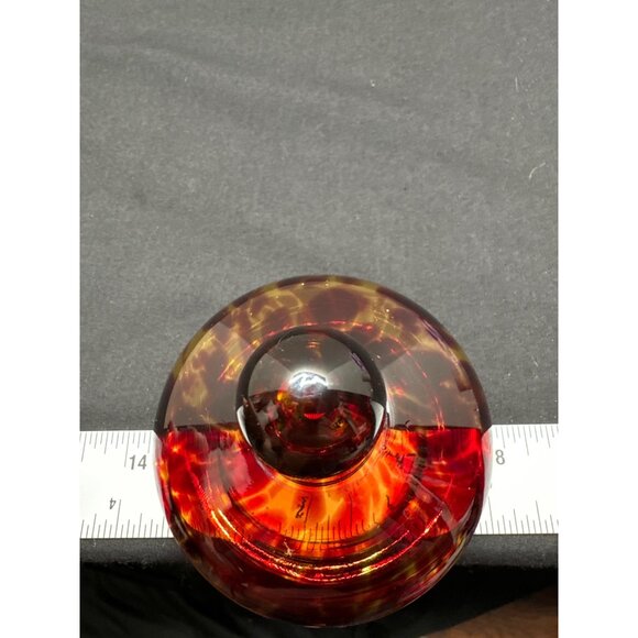 Vintage Art Glass Replacement Lid With Ball Top Swirling Amber & Red Cheetah Des - Picture 6 of 7